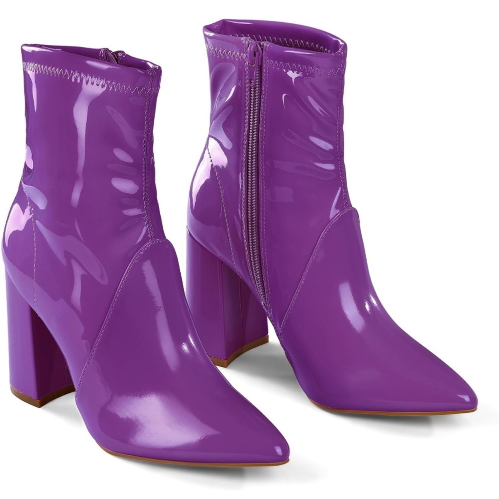 Purple Faux Patent Leather Ankle high purple boots